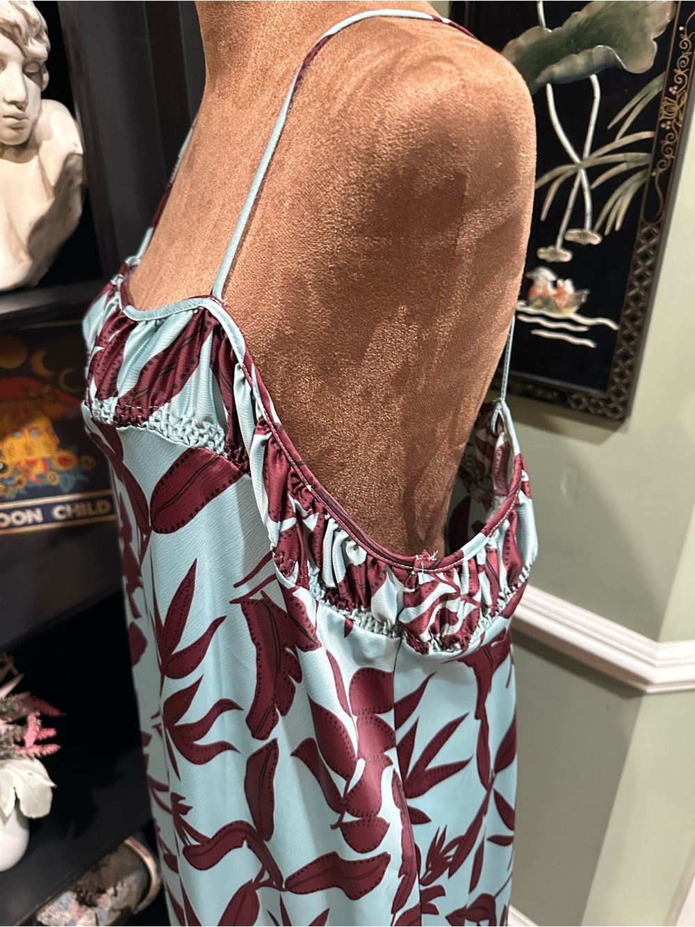 Anthropologie Square‑Neck Slip Dress – Mint Botanical Print – Size 1XL - Picture 5 of 14